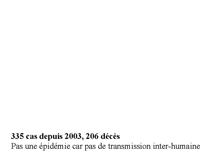 335 cas depuis 2003, 206 décès Pas une épidémie car pas de transmission inter-humaine