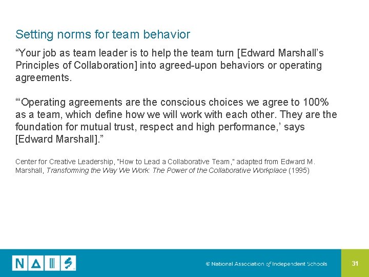 Setting norms for team behavior “Your job as team leader is to help the