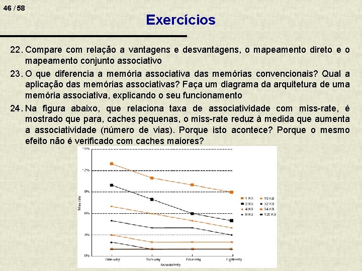 46 / 58 Exercícios 22. Compare com relação a vantagens e desvantagens, o mapeamento