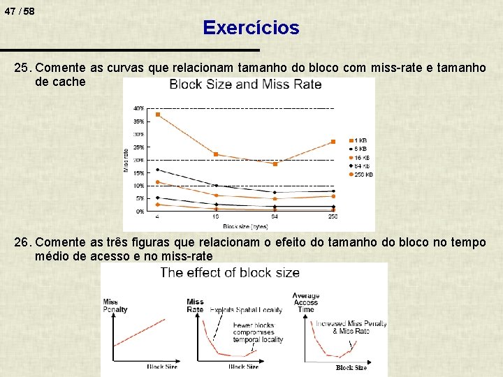 47 / 58 Exercícios 25. Comente as curvas que relacionam tamanho do bloco com