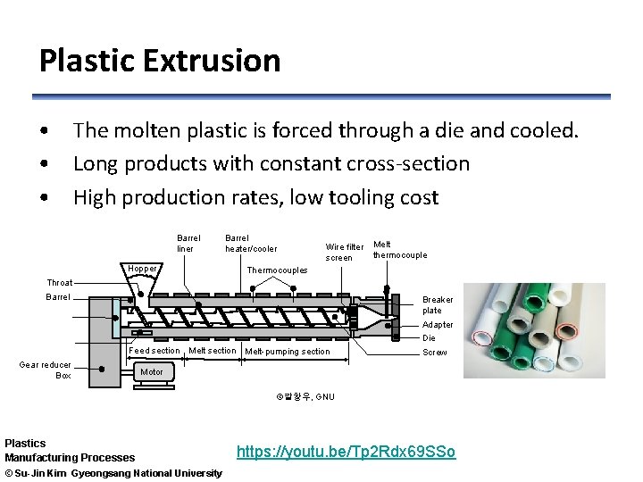 Plastic Extrusion • The molten plastic is forced through a die and cooled. •