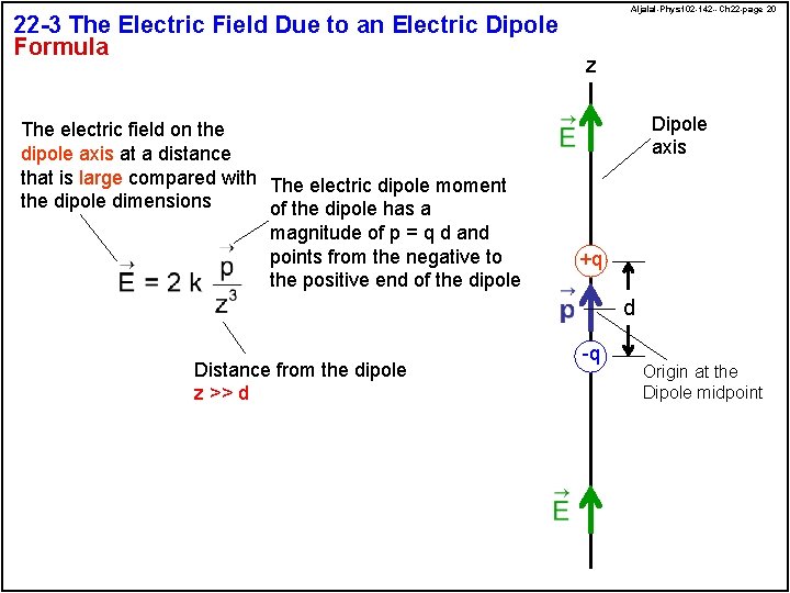 22 -3 The Electric Field Due to an Electric Dipole Formula The electric field