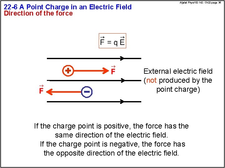 22 -6 A Point Charge in an Electric Field Direction of the force Aljalal-Phys