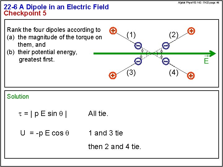 Aljalal-Phys 102 -142 --Ch 22 -page 46 22 -6 A Dipole in an Electric