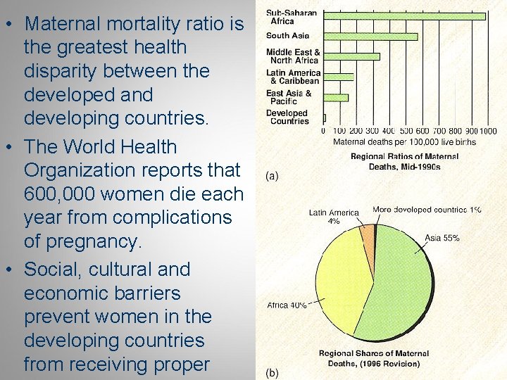  • Maternal mortality ratio is the greatest health disparity between the developed and