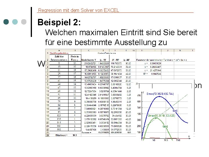 Regression mit dem Solver von EXCEL Beispiel 2: Welchen maximalen Eintritt sind Sie bereit