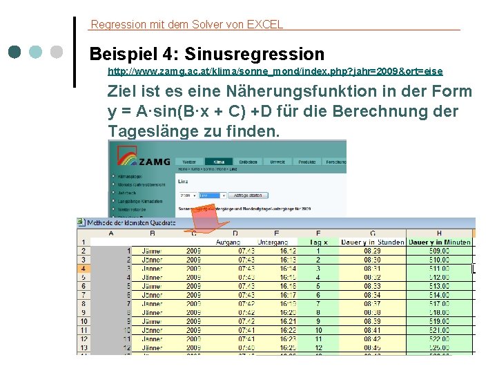 Regression mit dem Solver von EXCEL Beispiel 4: Sinusregression http: //www. zamg. ac. at/klima/sonne_mond/index.