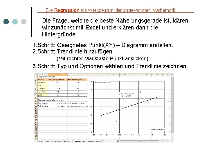 Die Regression als Werkzeug in der angewandten Mathematik Die Frage, welche die beste Näherungsgerade
