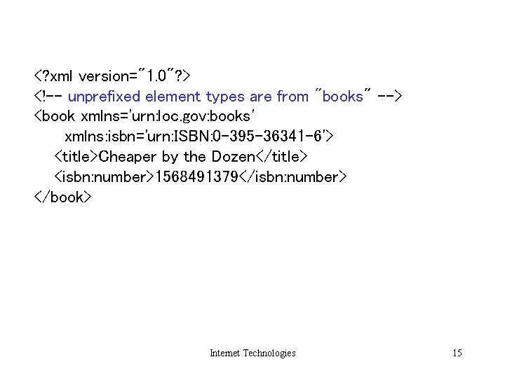 <? xml version="1. 0"? > <!-- unprefixed element types are from "books" --> <book