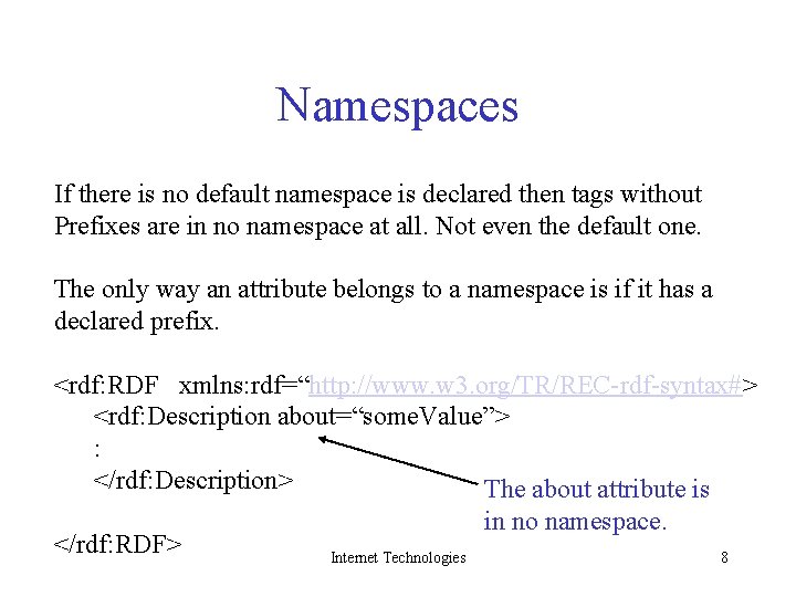 Namespaces If there is no default namespace is declared then tags without Prefixes are