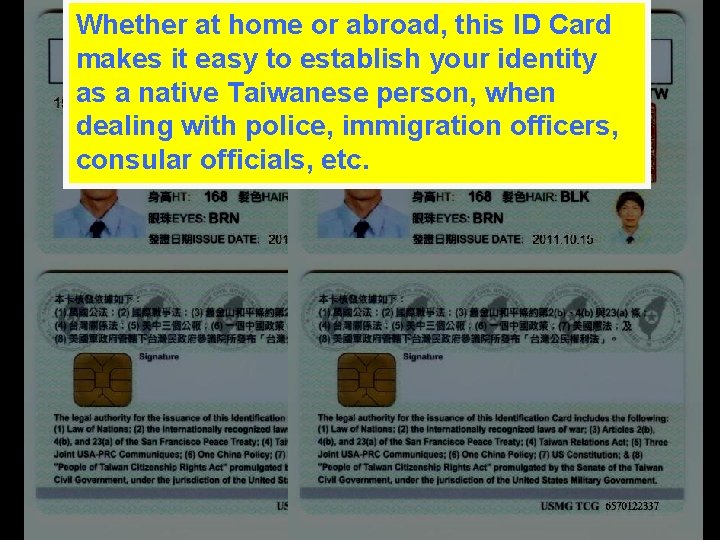 Whether at home or abroad, this ID Card makes it easy to establish your