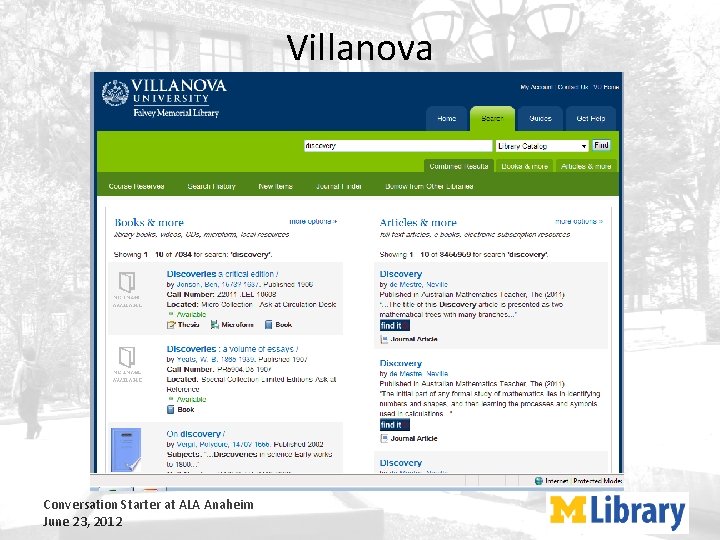 Villanova Conversation Starter at ALA Anaheim June 23, 2012 