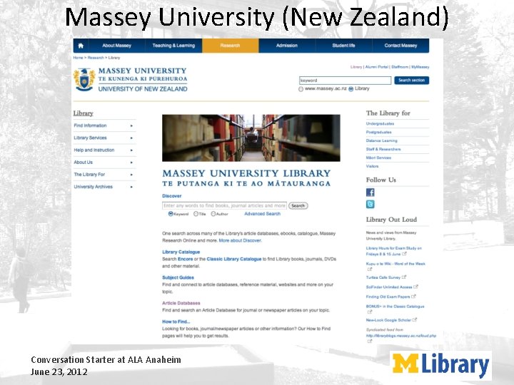 Massey University (New Zealand) Conversation Starter at ALA Anaheim June 23, 2012 