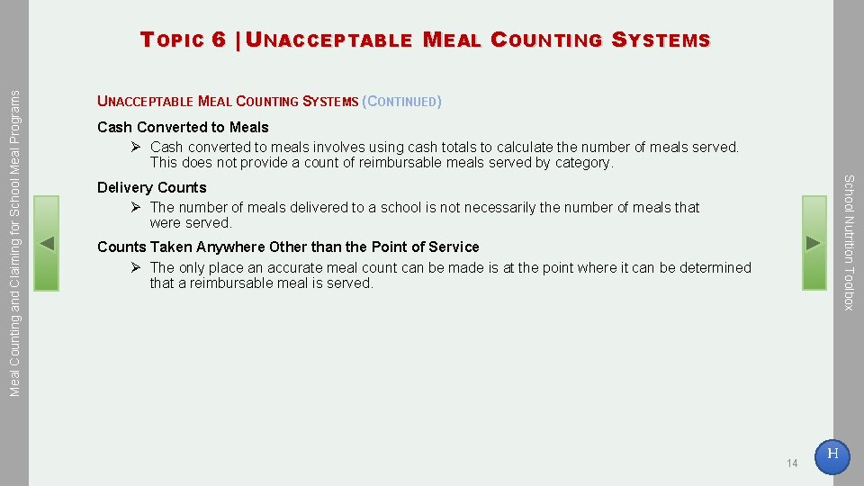 UNACCEPTABLE MEAL COUNTING SYSTEMS (CONTINUED) Cash Converted to Meals Ø Cash converted to meals