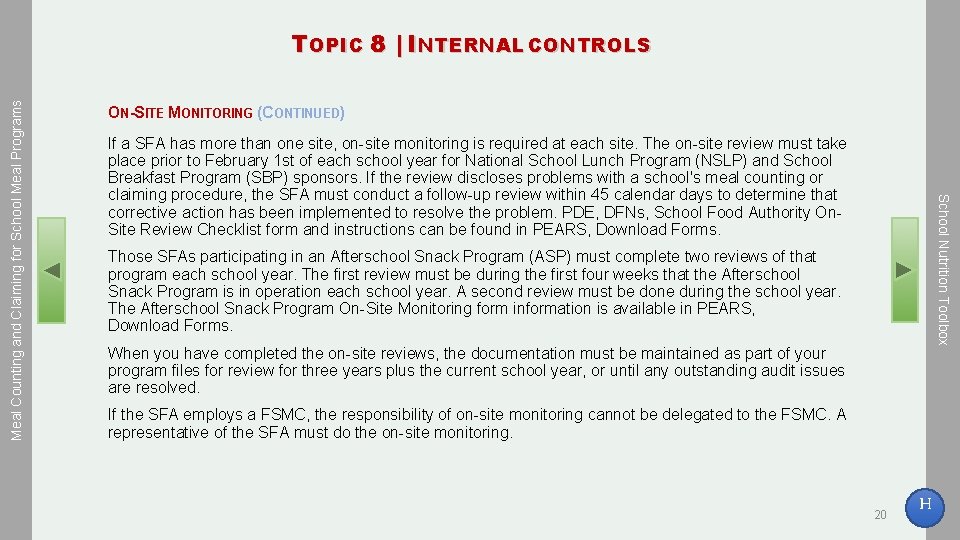 ON-SITE MONITORING (CONTINUED) If a SFA has more than one site, on-site monitoring is