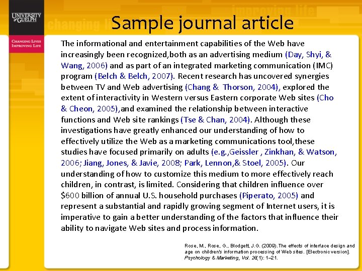 Sample journal article The informational and entertainment capabilities of the Web have increasingly been