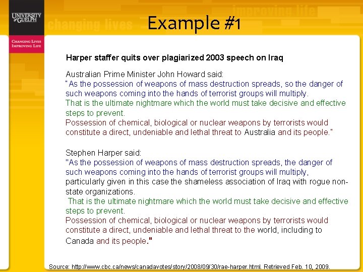 Example #1 Harper staffer quits over plagiarized 2003 speech on Iraq Australian Prime Minister