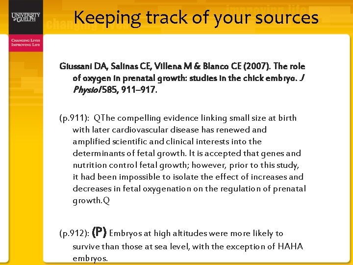 Keeping track of your sources Giussani DA, Salinas CE, Villena M & Blanco CE
