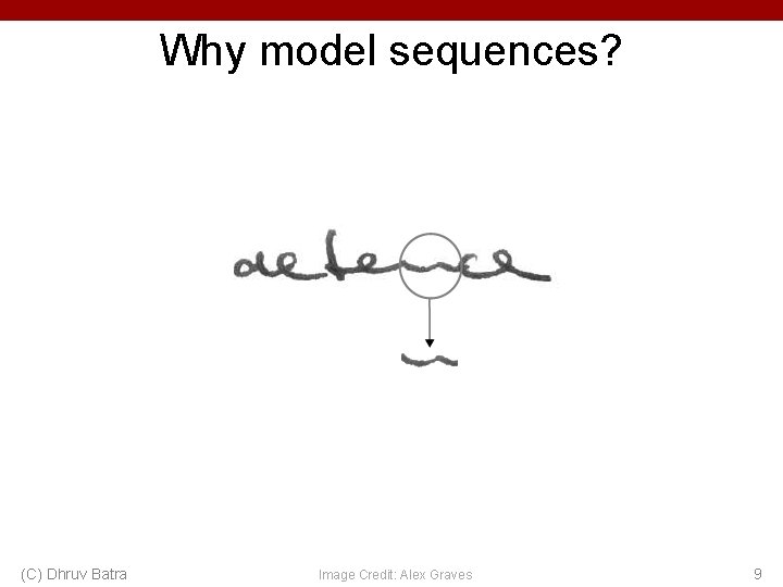 Why model sequences? (C) Dhruv Batra Image Credit: Alex Graves 9 