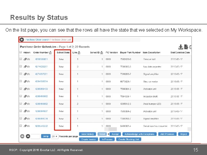 Results by Status On the list page, you can see that the rows all