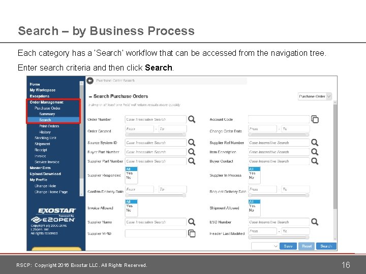 Search – by Business Process Each category has a ‘Search’ workflow that can be