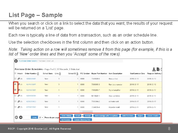 List Page – Sample When you search or click on a link to select