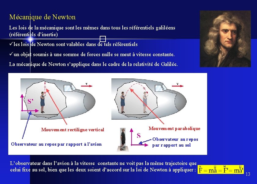 Mécanique de Newton Les lois de la mécanique sont les mêmes dans tous les