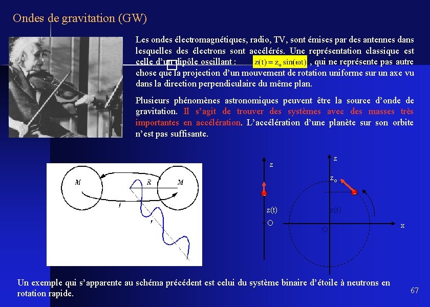 Ondes de gravitation (GW) Les ondes électromagnétiques, radio, TV, sont émises par des antennes