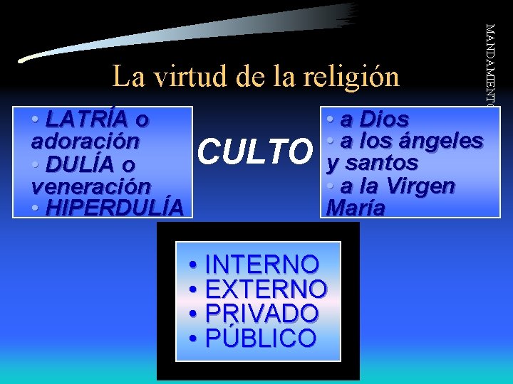  • LATRÍA o adoración • DULÍA o veneración • HIPERDULÍA CULTO • a