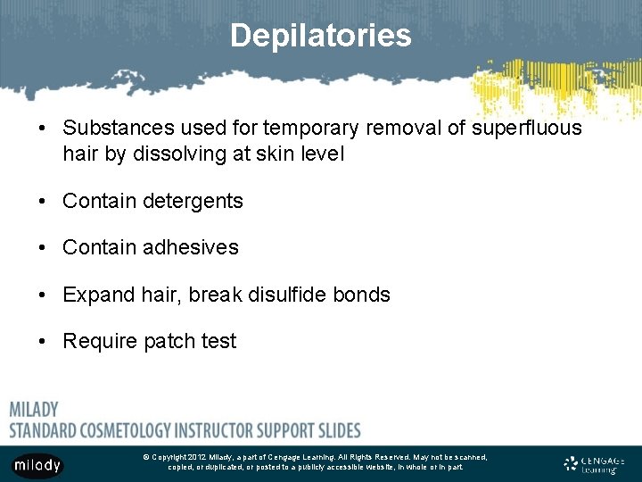 Depilatories • Substances used for temporary removal of superfluous hair by dissolving at skin