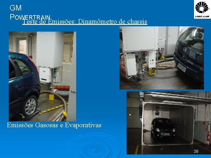 GM POWERTRAIN Teste de Emissões: Dinamômetro de chassis Emissões Gasosas e Evaporativas 38 