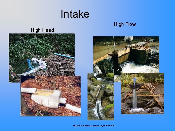 Intake High Flow High Head http: //www. ariseboone. net/watercycle. htm#Intake 