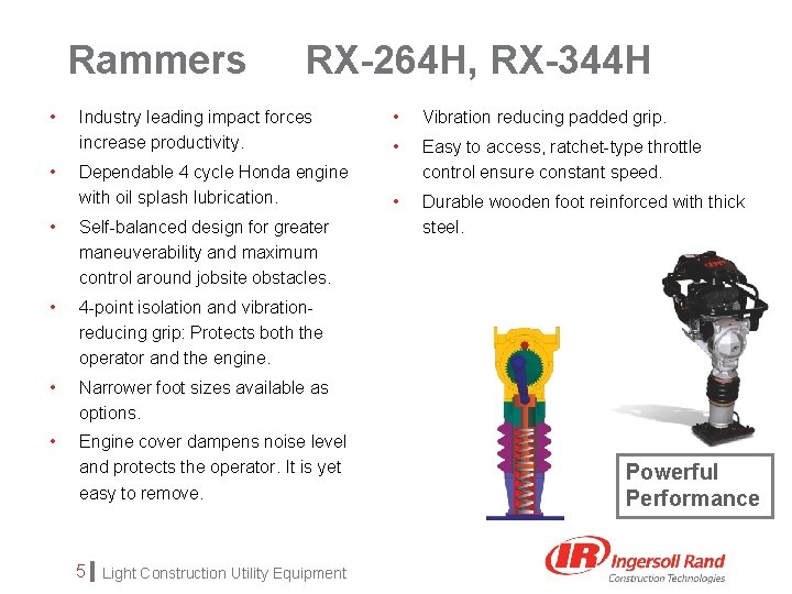 Rammers • • RX-264 H, RX-344 H Industry leading impact forces increase productivity. •