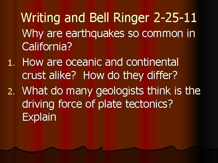 Writing and Bell Ringer 2 14 11 Where