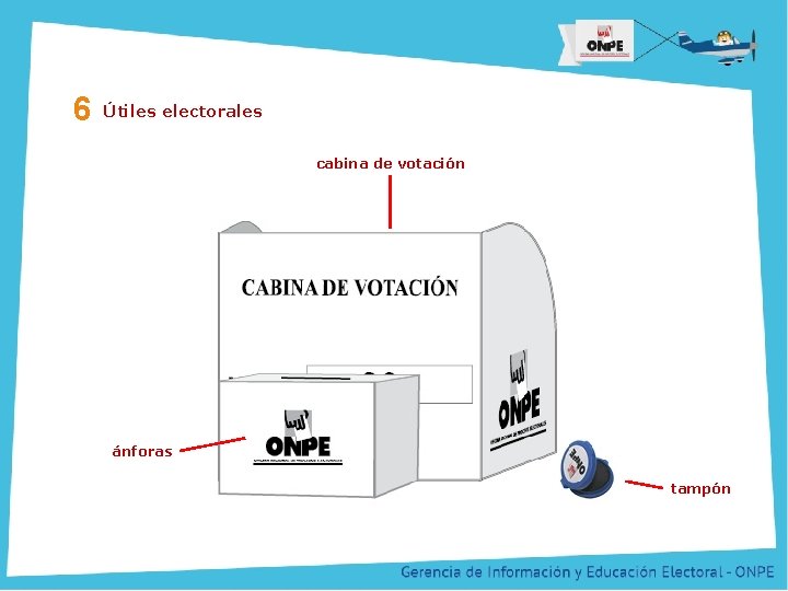 Título de la Presentación 6 Útiles electorales cabina de votación ánforas tampón 