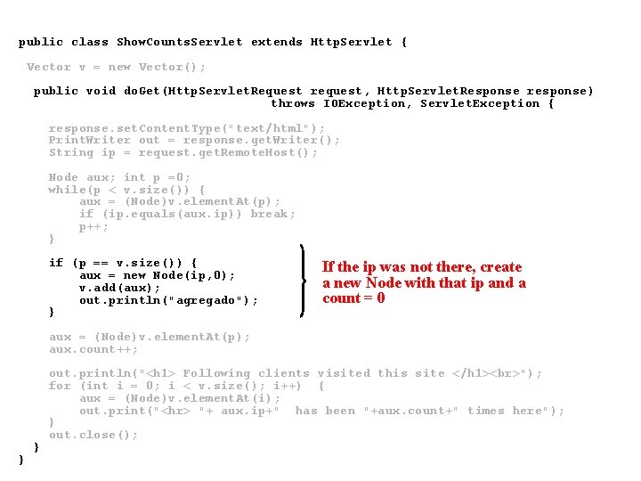 public class Show. Counts. Servlet extends Http. Servlet { Vector v = new Vector(); public class Show. Counts. Servlet extends Http. Servlet { Vector v = new Vector();