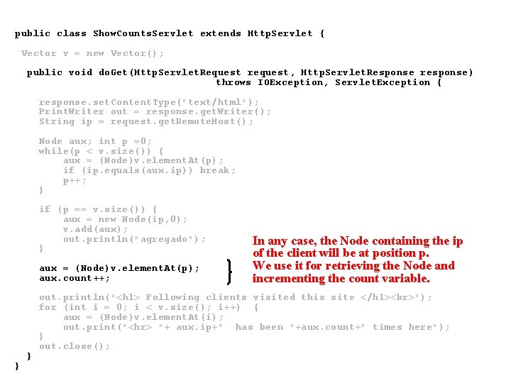 public class Show. Counts. Servlet extends Http. Servlet { Vector v = new Vector(); public class Show. Counts. Servlet extends Http. Servlet { Vector v = new Vector();