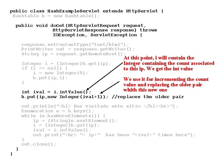 public class Hash. Example. Servlet extends Http. Servlet { Hashtable h = new Hashtable(); public class Hash. Example. Servlet extends Http. Servlet { Hashtable h = new Hashtable();