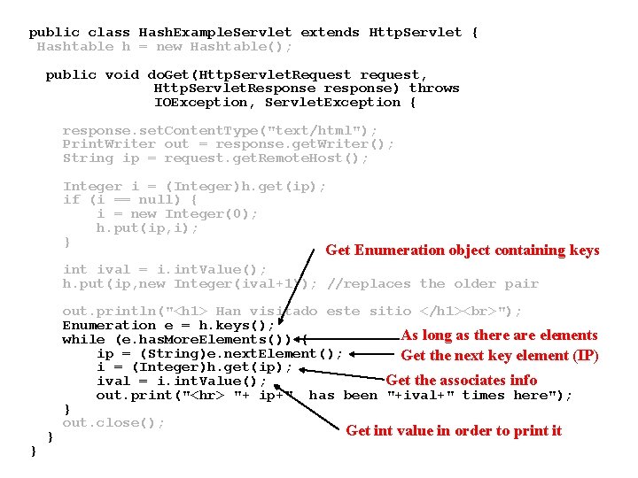 public class Hash. Example. Servlet extends Http. Servlet { Hashtable h = new Hashtable(); public class Hash. Example. Servlet extends Http. Servlet { Hashtable h = new Hashtable();