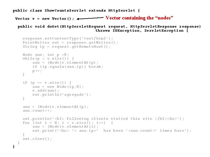 public class Show. Counts. Servlet extends Http. Servlet { Vector v = new Vector(); public class Show. Counts. Servlet extends Http. Servlet { Vector v = new Vector();