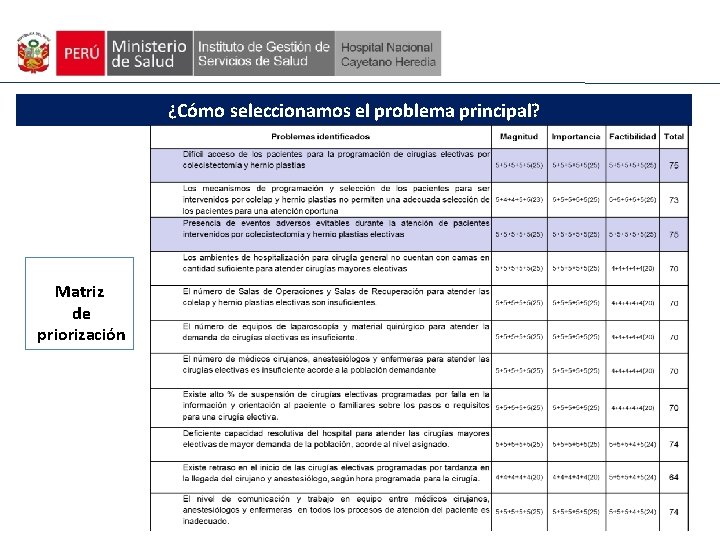 ¿Cómo seleccionamos el problema principal? Matriz de priorización 