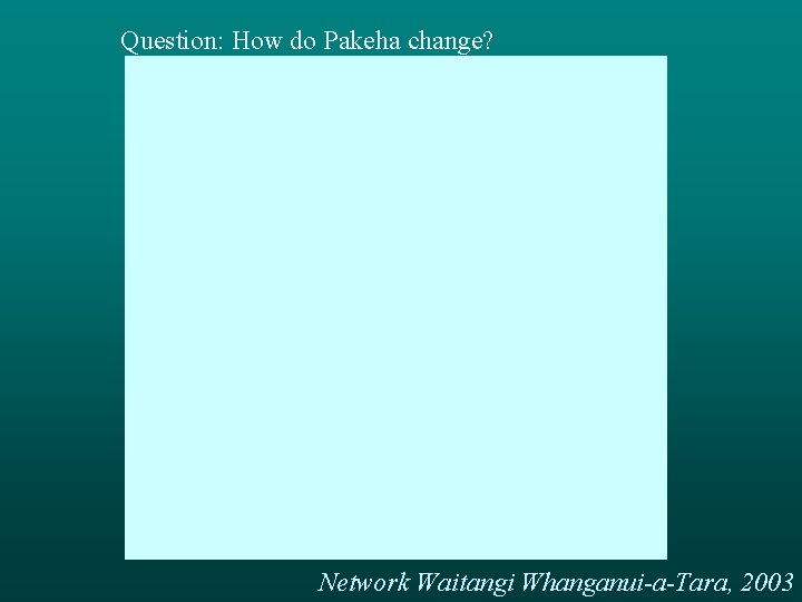 Question: How do Pakeha change? Network Waitangi Whanganui-a-Tara, 2003 