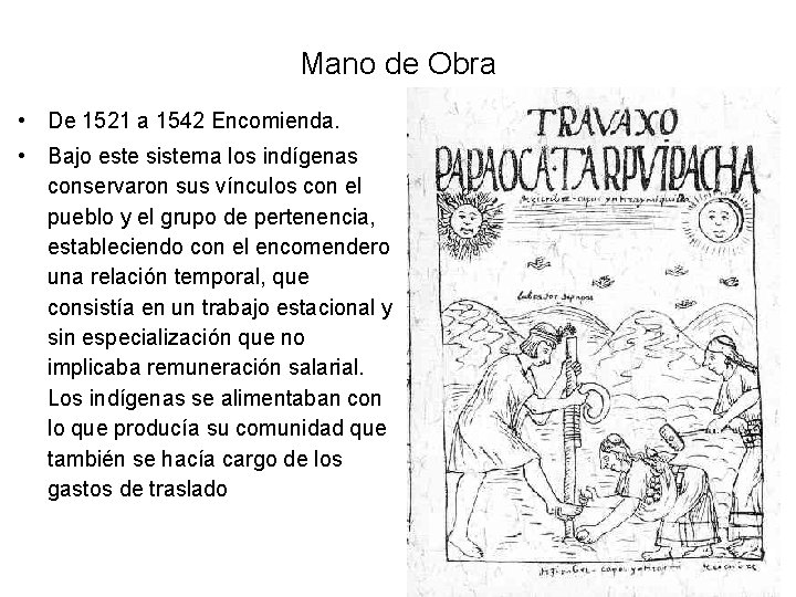 Mano de Obra • De 1521 a 1542 Encomienda. • Bajo este sistema los