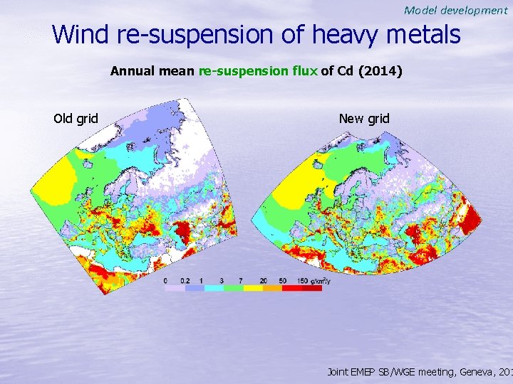 Model development Wind re-suspension of heavy metals Annual mean re-suspension flux of Cd (2014)