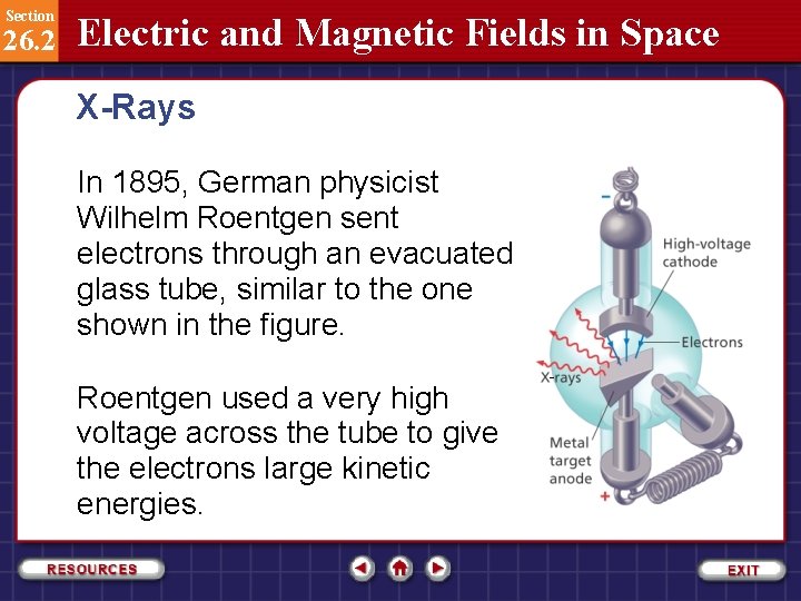 Section 26. 2 Electric and Magnetic Fields in Space X-Rays In 1895, German physicist