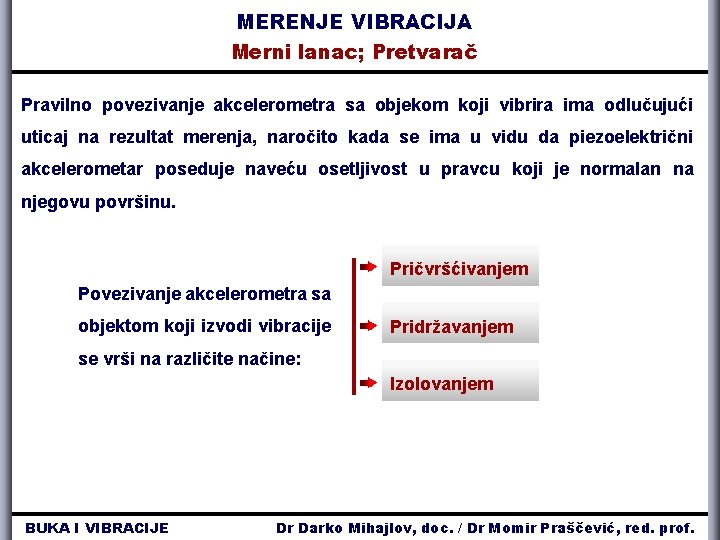 MERENJE VIBRACIJA Merni lanac; Pretvarač Pravilno povezivanje akcelerometra sa objekom koji vibrira ima odlučujući MERENJE VIBRACIJA Merni lanac; Pretvarač Pravilno povezivanje akcelerometra sa objekom koji vibrira ima odlučujući