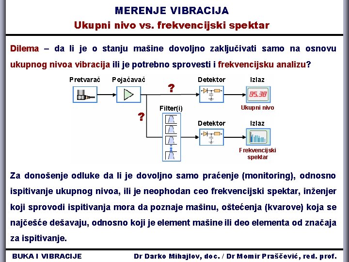 MERENJE VIBRACIJA Ukupni nivo vs. frekvencijski spektar Dilema – da li je o stanju