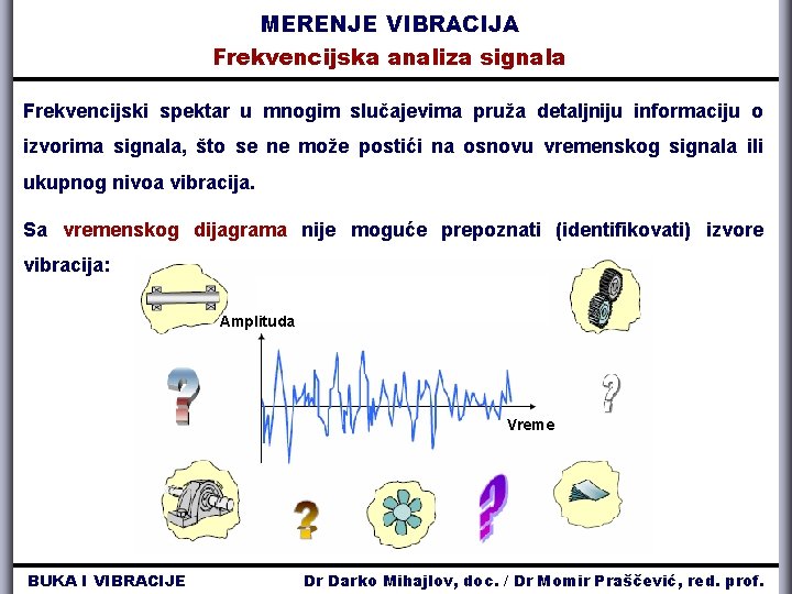 MERENJE VIBRACIJA Frekvencijska analiza signala Frekvencijski spektar u mnogim slučajevima pruža detaljniju informaciju o