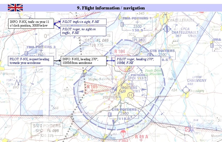 9. Flight information / navigation INFO: F-NX, trafic on your 11 o’clock position, 300