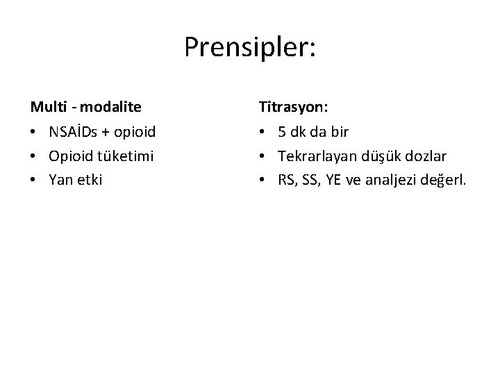 Prensipler: Multi - modalite Titrasyon: • NSAİDs + opioid • Opioid tüketimi • Yan